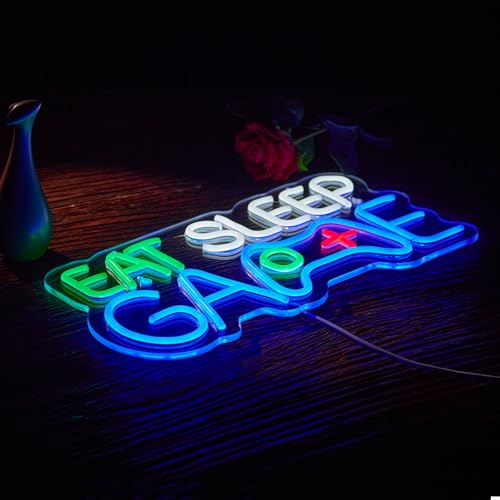Image of Game Room Decor EAT SLEEP GAME Dimmable LED Neon Sign Beer Bar Man Cave Bedroom Home Art Gaming Neon Light Signs Wall Artwork Sign