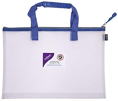 Image of Snopake A4++ High Capacity EVA Mesh Project/Book Bag [Pack of 1] Heavy Duty Bag with Soft Grip Carry Handle [Clear/Blue] 15871