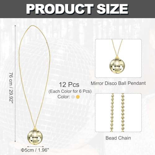 Colliers boule disco lot de 12 pièces de 5cm pour soirées à thème rétro