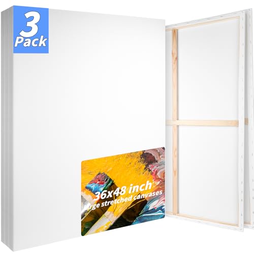 Oleitodh 3 PACK Stretched Canvases for Painting 48x36 100% Cotton Large Canvas Boards for Painting Bulk White Painting Canvas for Oil Acrylic Paint & Other Painting Media