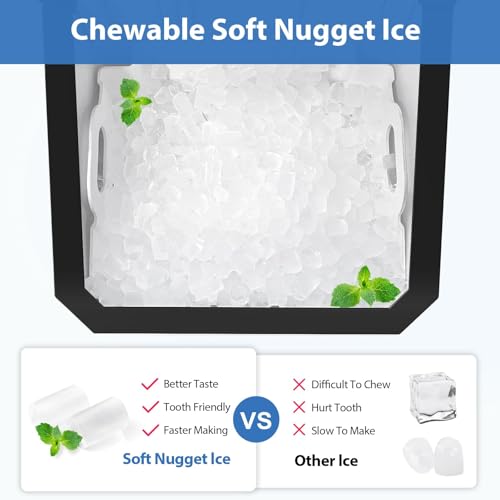 Image of Aeitto Nugget Ice Maker Countertop, 55lbs /24H Ice Machine with 3.6L Water Tank&3.2Lbs Ice Basket, Self-Cleaning Pebble Ice Maker with Stainless Steel Housing for Home Office and Party, Black