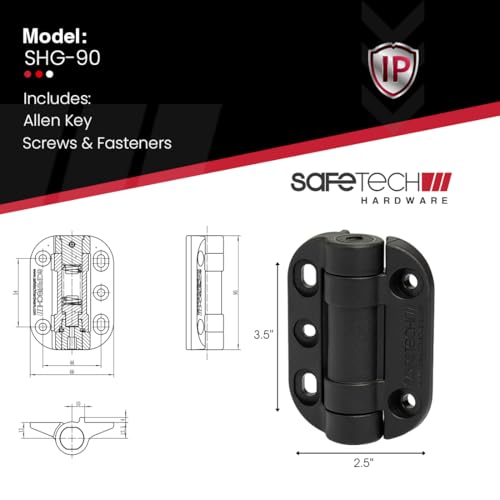 Image of Safetech Hardware TopKlik Self Closing Gate Hinges | Self-Aligning Heavy Duty Spring Hinge | Adjustable Tension | Pool Safety Hinges | Any Square Post, Aluminum Gates | Swing Close 90lb SHG-90L White