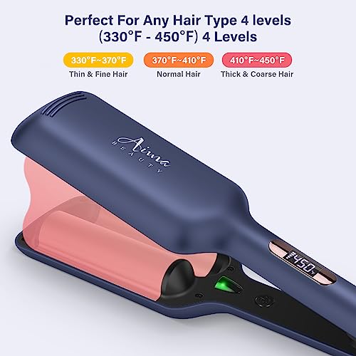 32mm (1.25") Aima Beauty Twins Mermaid Loose Hair Waver, Anti-Scald Hair Crimper 2 Barrel, Worldwide Dual Voltage Curling Iron, Curling Wand Storage Lock 15S Heats Up Medium/Long Hair Prussian Blue