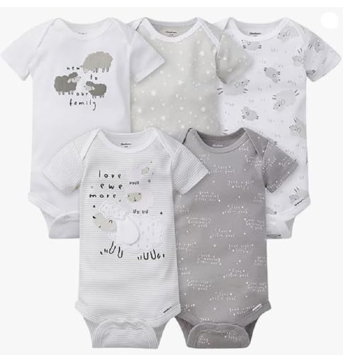 Image of Gerber baby-boys 5-pack Short Sleeve Variety Onesies Bodysuits (Love Ewe (You) More, 18 Months)