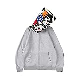 Imilan Camo Hoodie Shark Mouth Jacket Full Zip Up Sweatershirt for Men Women(Grey-1,Large)