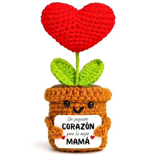 EQUIK PRODUCTS Presente para a mãe – Coração de crochê 'Um pequeno coração para a melhor mãe' – presentes de aniversário mãe, dia da mãe ou Natal – flor de croché feita à mão