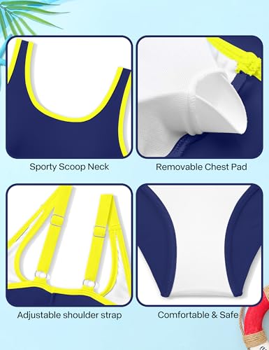 Image of Girls Swimsuit Double Strap High Waist Sporty Bikini Swimsuits Swim Cover Up Skirt 3 Piece Set