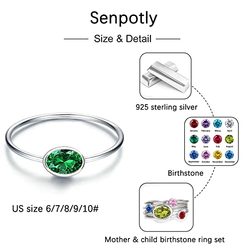 925 Sterling Silver Mother Child Birthstone Stackable Rings Set Mother Ring With Birthstone Mother Daughter Family Ring Mother's Day Jewelry Gifts For Wife (Mom Birthstone May., 6) #TOP5