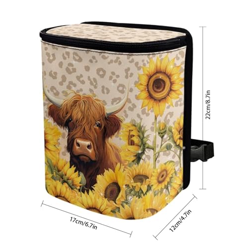 Image of Highland Cow Car Trash Can Hanging Mini Auto Garbage Bin with Lid Washable Leak Proof Automotive Car Rubbish Bags for Back Front Seat,Car Interior Accessory
