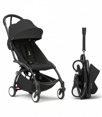 Stokke YOYO3 Stroller from 6 Months - Includes Black Frame, Seat Cushion & Canopy - Folds in & Out in a Flash - Light & Compact - Carry-On Compatible