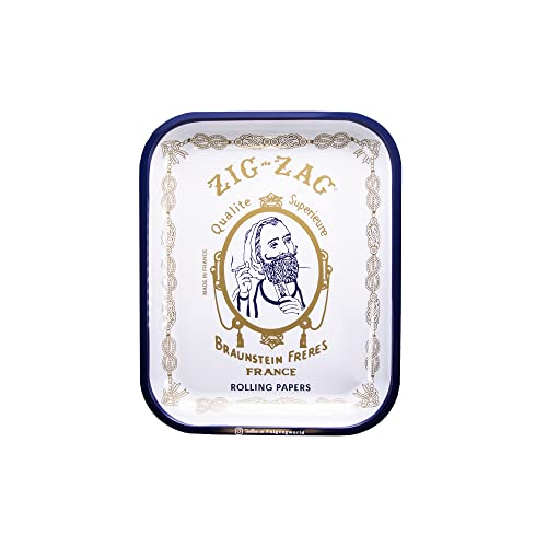 ZIG-ZAG Large Metal Rolling Tray - White, 13.4
