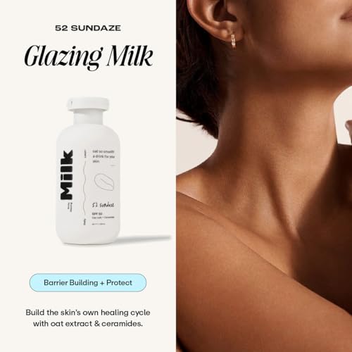 Image of 52 Sundaze Body Glazing Milk SPF 50 PA++++ | Hydrating Sunscreen Body Lotion with Oat Milk, Ceramides & Niacinamide | Lightweight Quick-Absorbing Formula | Non-Sticky, Non-Greasy Finish | Reduce Tan | No White Cast | All Skin Types | 200 ml