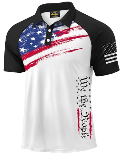 Mainfini Men's Short Sleeve Golf Shirt 1776 USA Flag Graphic Button Polo Shirt (S-3XL)