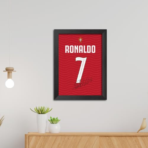 Image of TenorArts Cristiano Ronaldo Poster Frame Portugal 2026 Worldcup Jersey Laminated Photo Print Signature Framed Painting with Matt Finish Black Texture (12 inches x 9inches)