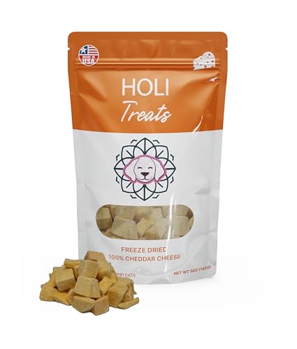 HOLI Freeze Dried Cheddar Cheese Dog Treats - 100% All Natural - Human Grade, Single Ingredient, Lactose Free - Grain Free, Gluten Free, Soy Free – (5 Ounce)