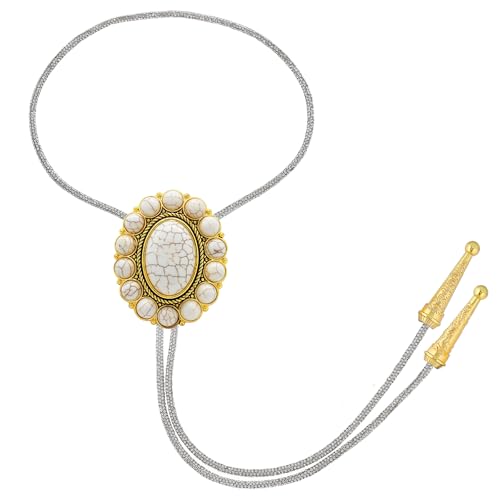 Image of GelConnie Bolo Tie for Men Women Western Cowboy Turquoise Leather Necktie | Natural Stone Bolo Tie Necklace for Women Rodeo Cowboy Leather Necktie Native American Western Cowgirl Ties Adjustable Cord