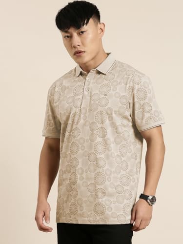 Image of JOVEN Mens Printed Polo Neck Half Sleeve Regular Fit Mercerised Cotton T-Shirt