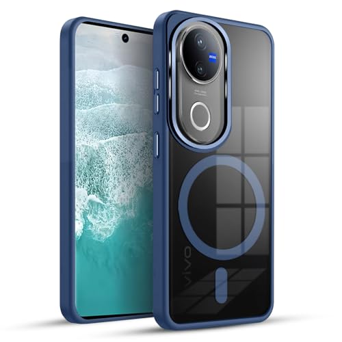 Image of KARWAN Translucent Hybrid Back Case Cover Compatible with Vivo V50 Shockproof Case with Camera Protection, N52 Magnet Cover Case with Magnetic MagEaze Wireless Charging Cover (Blue)