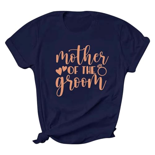 Elegant Letter Print Bride Round Neck Short Sleeve T Shirt for Women Perfect Wedding Or Bridal Party (a-Dark Blue, XXXL)