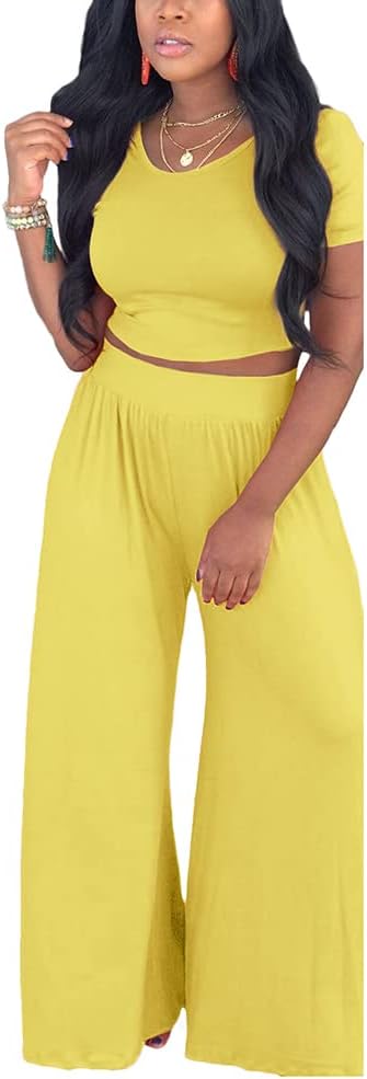 2 Piece Outfits for Women Sexy Backless Short Sleeve Crop Top High Waist Wide Leg Long Pant Sets Tracksuit Sport Set - Image 2