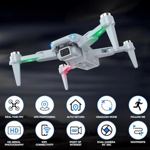 Image of GPSDrone with Dual 4K Camera, ProfessionalDrone with EIS and Brushless Motors, Comes with 1 Batteries, Supports WiFi Transmission and Trajectory Flight, Ideal Professional Drone for Adults