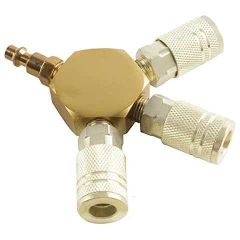 XHSP 3-Way Air Splitter, 1/4 Inch NPT Hex Style Air Manifold with 3 Pieces Brass Industrial Coupler and Plug - Air Compressor Hose Accessories, Air Compressor Manifold Quick Connect Fittings Cover