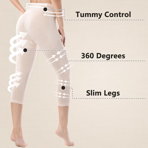 Image of +MD Womens Shapewear Legging High Waist Thigh Slimmer Tummy Control Panties Knee Length Body Shaper Butt Lift