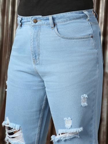 Image of High Star Plus Size Women Cotton Washed Mom Fit High-Rise Jeans