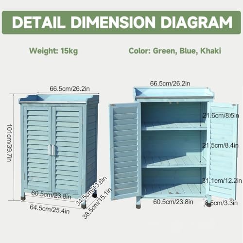 Outdoor Wooden Potting Bench with Galvanized Top, Double Doors, Storage Cabinet & Horticultural Table for Garden, Balcony, Backyard – Perfect for Planting & Gardening (Green)
