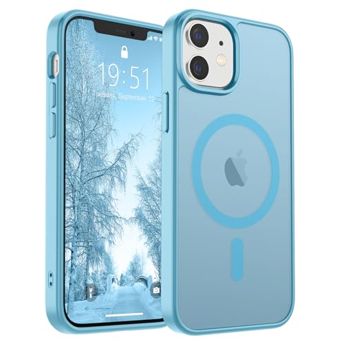 Image of SUPFINE Magnetic for iPhone 12 Mini Case & iPhone 13 Mini Case (Compatible with MagSafe) (Military Grade Drop Protection) Translucent Matte Shockproof Phone Cover,Light Blue
