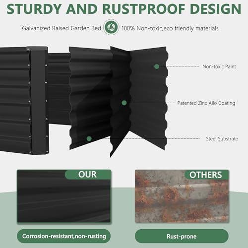 FOOWIN 2pcs 6x3x3ft Galvanized Raised Garden Bed, Planter Raised Garden Boxes Outdoor, Large Metal Raised Beds for Gardening, Garden Bed for Vegetables, Flowers, Herb, Black - Image 6