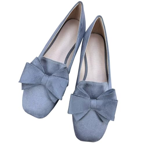 Image of WENJIAZHIZHI Square Toe Bow Ballet Slip-On | Classic Suede Finish,Chic Bow Detail,Effortless Everyday Style,Wedding Party Office,Plus Size Available