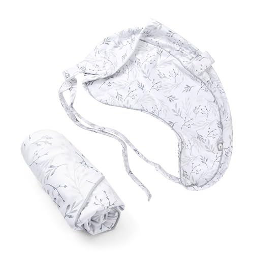 Image of Boppy Uplift Nursing Pillow Cover - Soft Washable Microfiber Bottle & Breastfeeding Pillow Cover with Belt (Uplift Feeding Pillow Sold Separately) - Gray Gentle Leaves