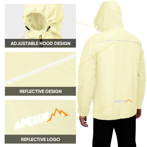 Image of APEXUP Packable Rain Jacket Men Waterproof Lightweight Raincoat with Hood
