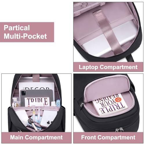 Image of Chantria Small Backpack for Women 13L Compact 14-inch Laptop Bag Multi-pocket Water-resistant Stylish Backpack with Fashion Pendant, Ladies Daypack for Shopping Casual Daily Use