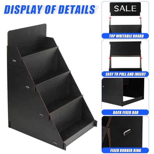 Retyion Greeting Card Display Stand Sticker Display Wooden Display Stand 4 Tier Portable Card Display Rack Retail Display Stand for Greeting Cards Birthday Cards Coasters Stickers Photos (Ebony)
