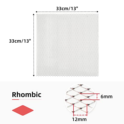 Image of AggAuto Universal 13 inchx13 inch Car Grill Mesh - 3Pcs Aluminum Alloy Automotive Grille Insert Bumper Rhombic Hole 6x12mm, One of the Most Multifunctional Shape Grids Silver