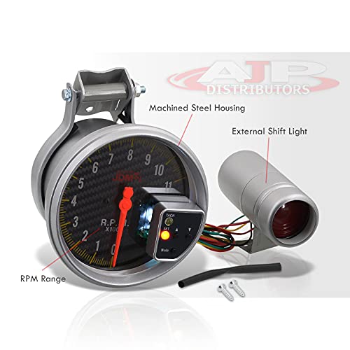Ajp Distributors Jdm Sport 5" Carbon Fiber Analog Tachometer 11K Rpm Tach Gauge With 7 Led Multicolored Display And External Adjustable Red Shift Light Upgrade Compatible/Replacement For Universal Car #TOP2