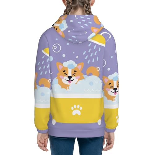 Corgi Washing in Bathtub Kids Pullover Hoodies Boys Sweatshirts Girls Athletic Clothes with Pocket4