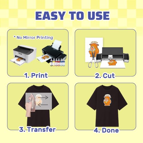 TranSmile Heat Transfer Paper for Inkjet & Laserjet Printer (10 Sheets, 8.5 x 11\") Printable Heat Transfer Vinyl for Dark Fabrics Iron on Transfers for T Shirts(D3-10)