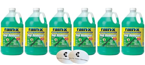 6 Pack Elite Tool Center Rain X Green Windshield Washer Fluid With Rain Repellant & Bug Remover 32* F All Weather Fluid 1 Gallon Each