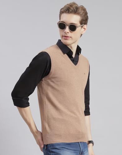 Image of Monte Carlo Off White Solid V Neck Sweater | Warm Woolen Pullover for Men | Soft Comfortable Knitted Winter Wear Sweater for Men's