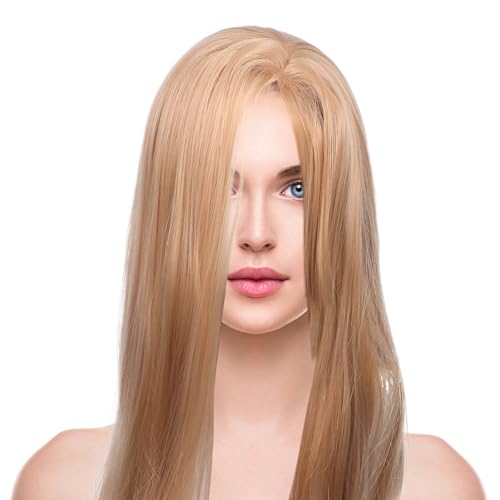 Peluca de encaje frontal sintética larga para mujer pelo liso caqui natural 6