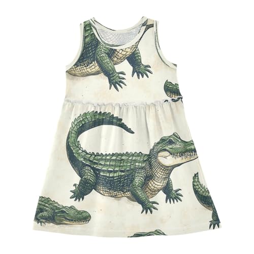 Girls Summer Dress Sleeveless Dress Alligator Pattern Print Design Girls Sundress 2-8 Years