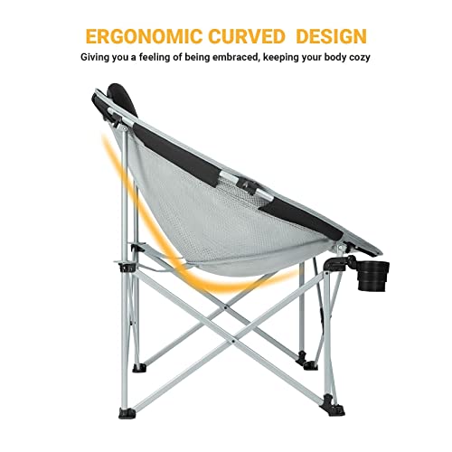 Fundango Oversized Folding Camping Chair Moon Chair For Adults With Headrest, Cup Holder, Carry Bag, Portable Round Chair For Outdoor Hiking, Fishing, Picnic, Camp, Lawn #TOP6