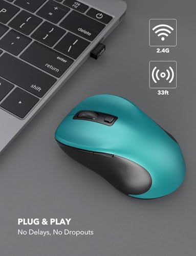Trueque Wireless Mouse for Laptop, 2.4GHz Ergonomic Computer Mouse with Back & Forward Buttons, 3 Levels Tracking Speed, 6 Buttons, Optical USB Cordless Mice for Windows Chromebook MacBook PC (Teal) - Image 3