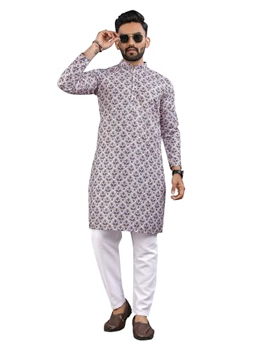 Vêtements ethniques homme style kurta violet de qualité supérieure col mandarin