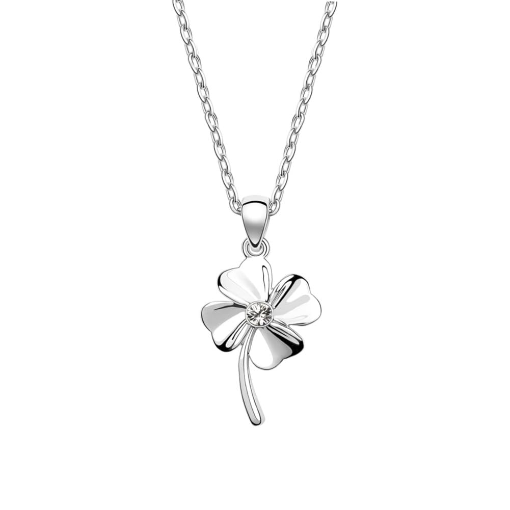 Necklace 'Cloverleaf', adorned with a sparkling crystal, Colour: 18 k white gold