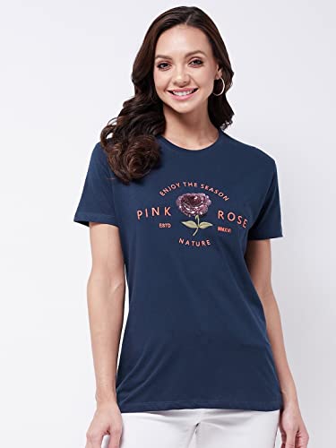 Image of Modeve Women Printed Cotton Blend Half Sleeve Round Neck T-Shirt for Summer