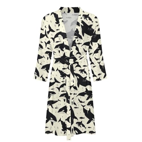 Killer Whale Funny Men's Robe Novelty Soft Lightweight Bathrobe Long-sleeve Spa Robes4